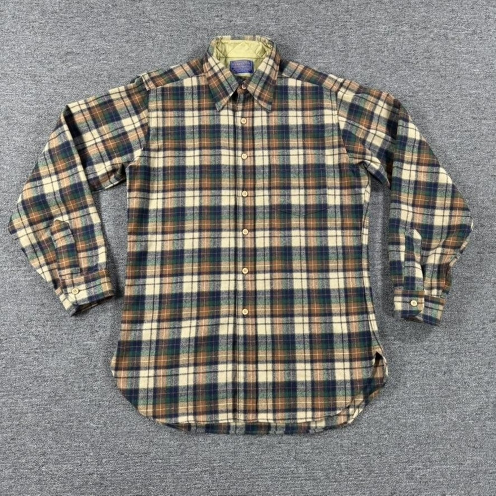 Vintage Pendleton Shirt Jacket Mens Medium Plaid‎ Wool Flannel Quilted Neck